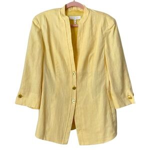 Escada Blazer Women EU 42 Large Butter Yellow Linen Jacket Preppy Retro Designer